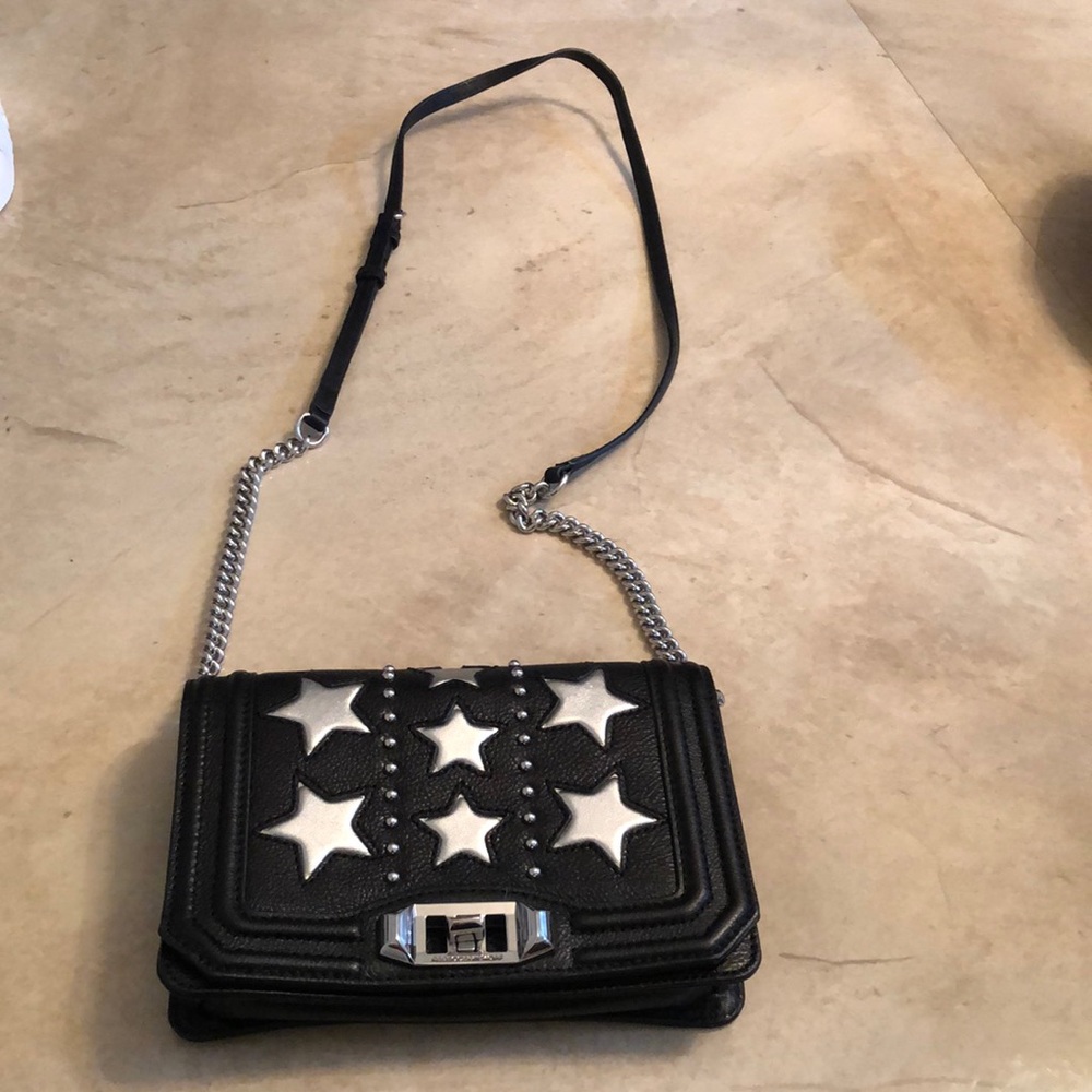 Rebecca Minkoff leather Stars and Studs adjustable crossbody.chain link strap